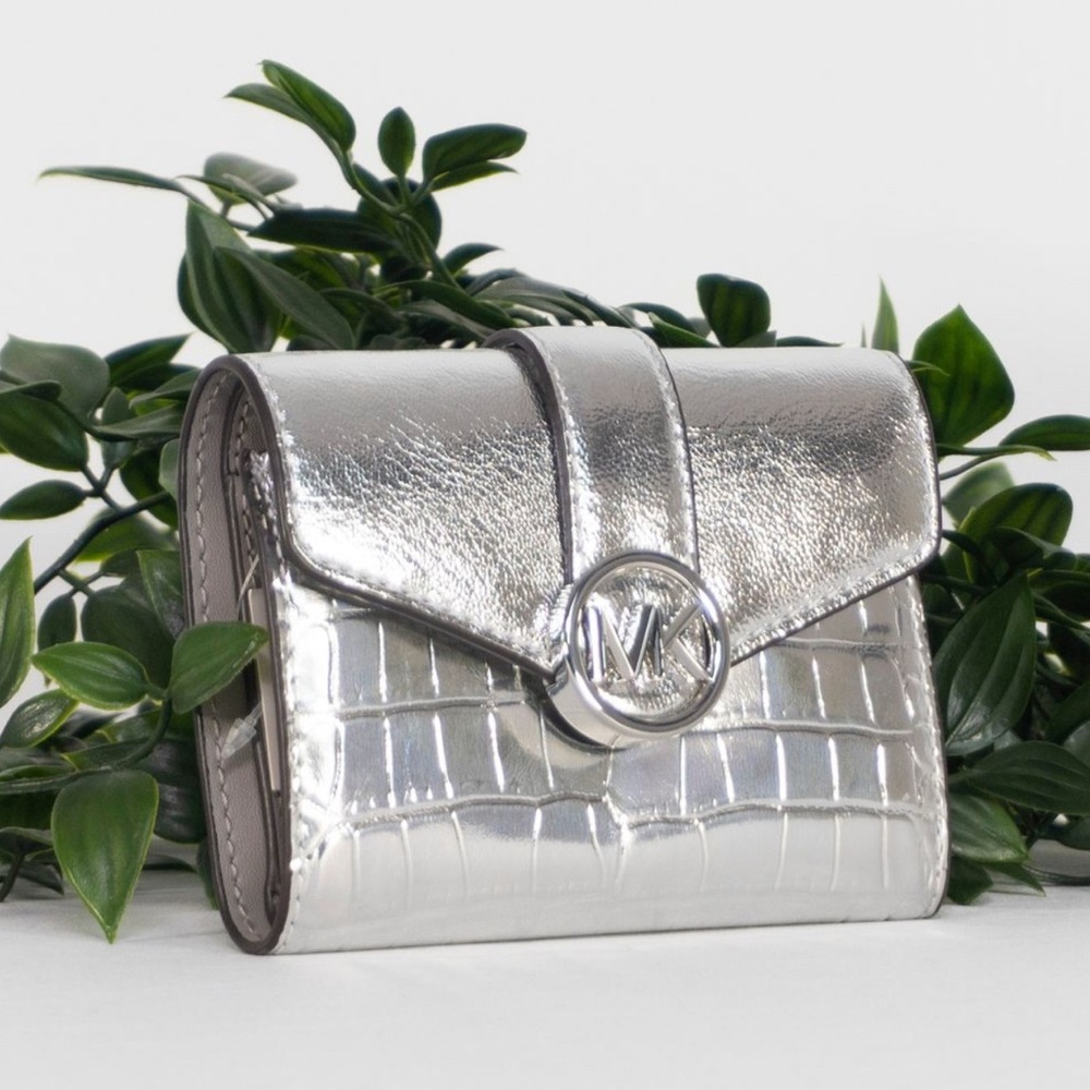 BNWT - Michael Kors Metallic Crocodile Embossed Tri-Fold Envelope Wallet - Picture 2 of 12